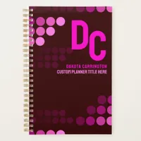 Burgundy Funky Pink Dots Monogram Planner