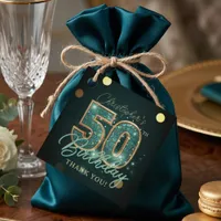 Teal and Gold Mosaic 50th Birthday Thank You Favor Tags