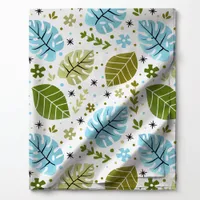 Blue and Green Tropical Monstera Leaf Pattern Fabric