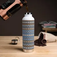 Southwest Style Blue and Brown Geometric Pattern Water Bottle