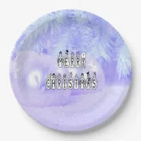 Merry Christmas Snow People Font, Blue Tint Snow Paper Plates