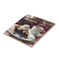 Blueberry Pie, Ice Cream & Coffee Ceramic Tile