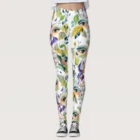 Handpainted Elegant Feminine Eyes Colorful Leaves  Leggings