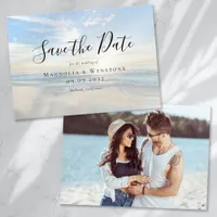 Beach Calligraphy Photo Save the Date Note Card