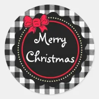 Merry Christmas Buffalo Plaid Country Style  Classic Round Sticker