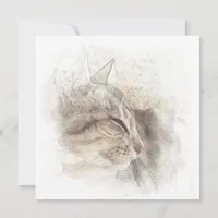 Calm Cat Digital Pencil Drawing Thank You Card