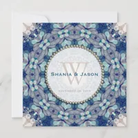 Woodsy Boho Folk Navy BlueMonogram Invitation