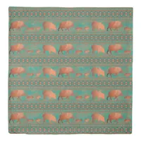 Southwest Cute Javelina Family Copper Teal Queen Duvet Cover