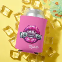 Hot-Pink Bling Lips Money Hustler Urban Vibes Can Cooler