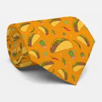 Mexican Chef Orange Tortilla Tacos Patterned Neck Tie