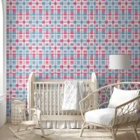 Pink & Blue Rectangular Plaid Pattern Baby Wallpaper