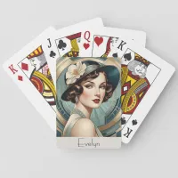 Retro Style Art Deco Inspired Portrait Woman Lady Poker Cards