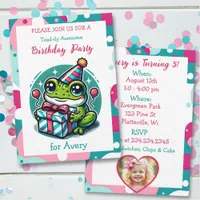 Cute Frog Themed Girl's Birthday Party Invitation