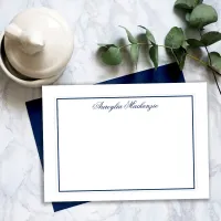 Elegant Navy Blue and White Personalized Note Card