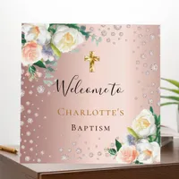 Baptism rose gold pink florals girl welcome foam board