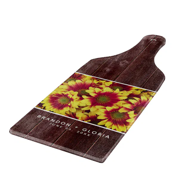 Rustic Autumn Sunflowers on Fence Wedding Cutting Board