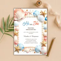 Ocean Beach Seashells Summer Gender Reveal Party Invitation