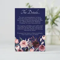 Navy Blue Burgundy Blush Pink Floral Wedding Enclosure Card