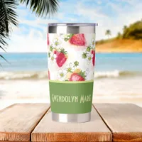 Alcohol Ink Style Strawberry Blossoms and Berries Insulated Tumbler
