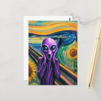 Surreal Screaming Purple Alien Postcard