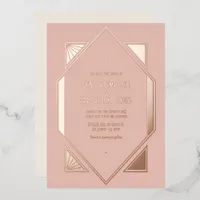 Dusty Blush & Rose Gold Gatsby Art Deco Wedding Foil Invitation