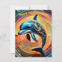 Colorful Happy Dolphin Valentines Day Holiday Card