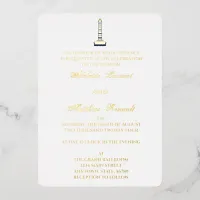 Elegant Nautical Wedding Lighthouse - Navy Blue, Foil Invitation