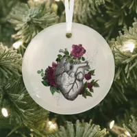 Gothic Burgundy Floral Heart Glass Ornament