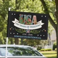 US 250 Years of Freedom Botanical Patriotic Car Flag