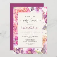 Floral Butterfly Drive By Baby Shower Invitation
