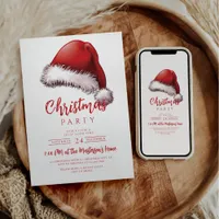 Simple Festive Santa Hat Christmas Party Invitation