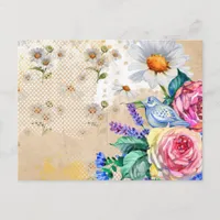 Flowers and Birds Vintage Collage Postcard