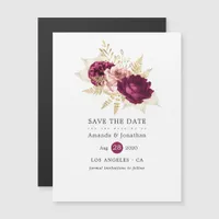 Burgundy Blush & Gold Floral Wedding Save the Date Magnetic Invitation