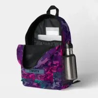 Custom Name Military Purple Gray Camouflage Printed Backpack