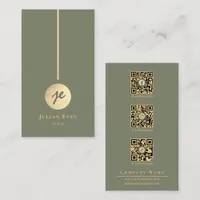 Boho Chic Sage Green & Gold Monogram Social Media Business Card