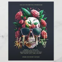 Floral Skull Dark Grey Halloween Party Flyer