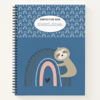 Cute Blue Sloth and Rainbows Composition Book