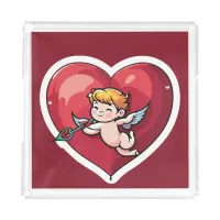 Cupid on Red Heart Acrylic Tray