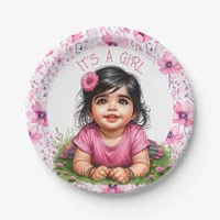 It's a Girl | Pink Floral Girl's Baby Shower Paper Plates
