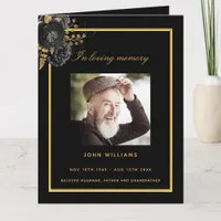 Black gold photo elegant floral funeral program