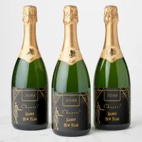 New Year's Eve black gold 1920's art deco Sparkling Wine Label