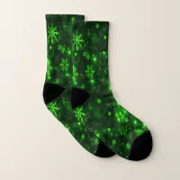 Deep Green, Bright Snowflakes All-Over-Print Socks