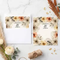 Terracotta Boho Watercolor Floral Fall Wedding Envelope Liner