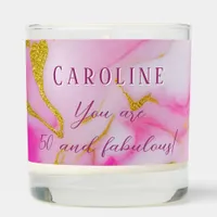 Pink marble gold glitter 50 fabulous name scented candle