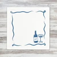 Whimsical Hand Drawn Wine Wedding Chic Navy Blue Napkins