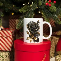 Black Rose with Golden Leaf Coffee Mug