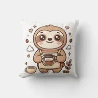Sloth Barista Throw Pillow