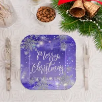 Sparkly Purple Winter Wonderland Merry Christmas Paper Plates