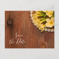 Yellow Flowers and Barn Wood Wedding Save the Date Announcement Postcard