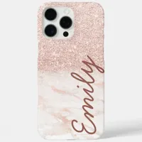 Rose Gold Marble Ombre Glitter Custom Name iPhone 16 Pro Max Case